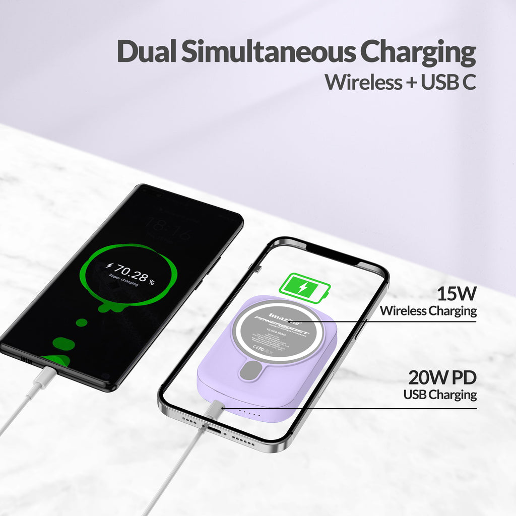 Imazing E33B magnetischer Akku, Powerbank-Akku, kabelloses Laden, 10.000 mAh, max. 15 W