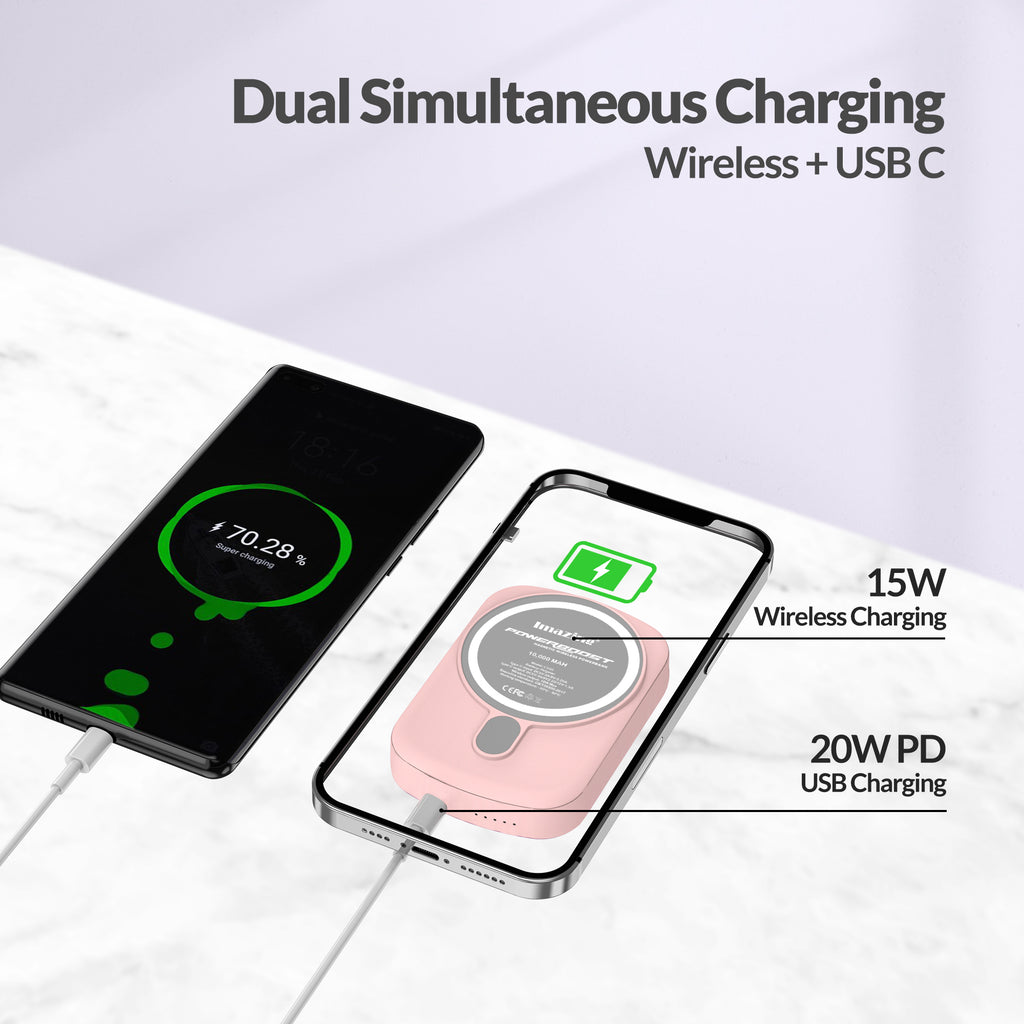 Imazing E33B magnetischer Akku, Powerbank-Akku, kabelloses Laden, 10.000 mAh, max. 15 W