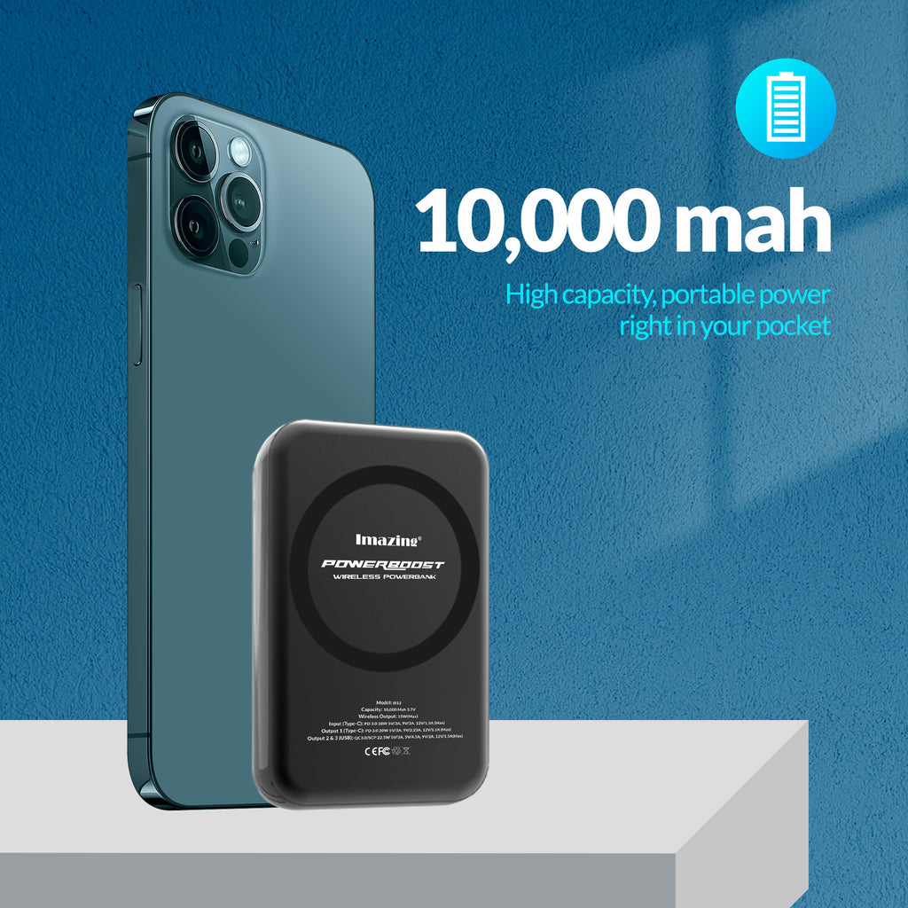 Imazing IS12 magnetischer Akku, Powerbank-Akku, kabelloses Laden, 10.000 mAh, max. 15 W