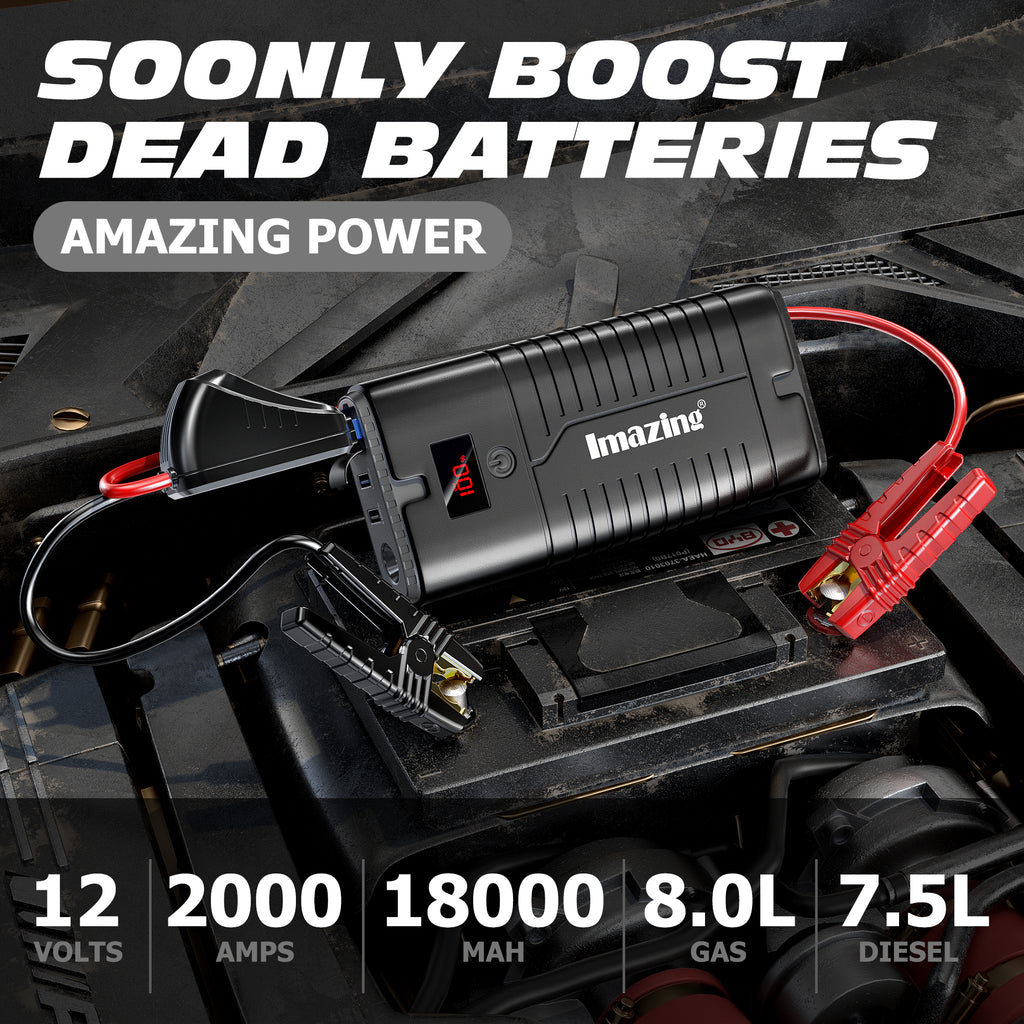 Imazing Portable Car Jump Starter - 2500A Peak 20000mAH (Up to 8L Gas/8L  Diesel Engine) 12V Auto Battery Booster Portable Power Pack with LCD  Display