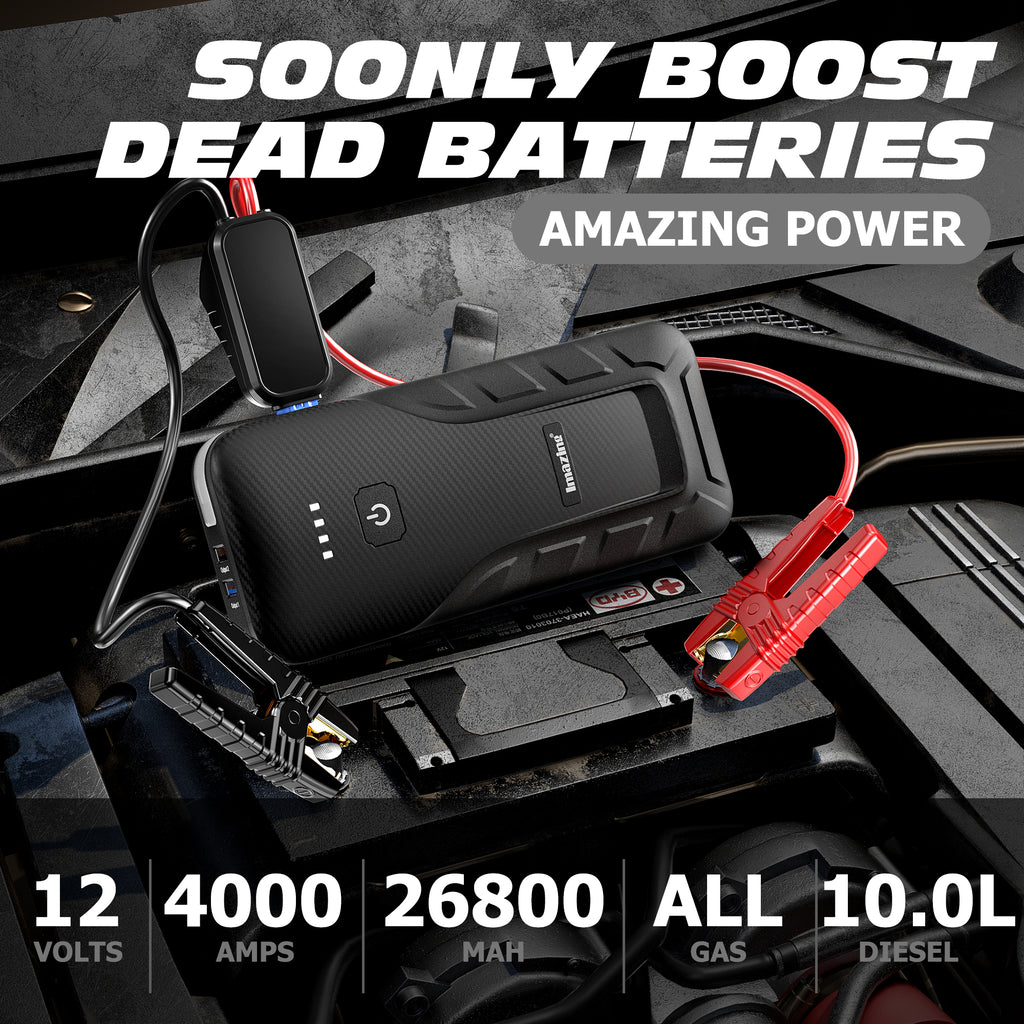 Imazing Portable Car Jump Starter - 2500A Peak 20000mAH (Up to 8L Gas/8L  Diesel Engine) 12V Auto Battery Booster Portable Power Pack with LCD  Display, QC 3.0 and LED Light 